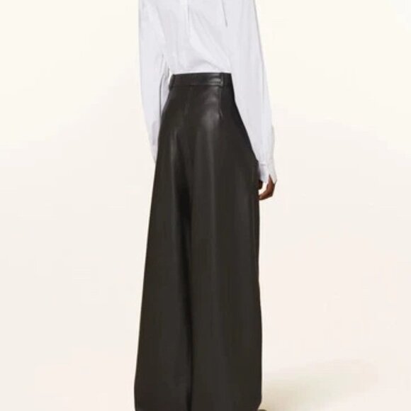 BOSS BY HUGO BOSS BLACK FAUX LEATHER PLEATED WIDE LEG PANTS HAWINE-1 SIZE 8 NWT - Picture 2 of 12